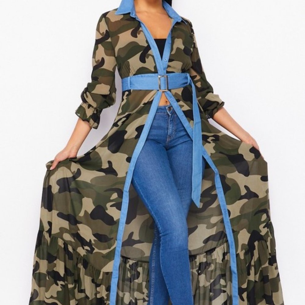 Camo Duster w/ Denim Trim